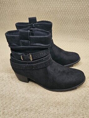 VJH Confort slouch ankle boots studded straps w/ buckle chunky heel sz 8.5